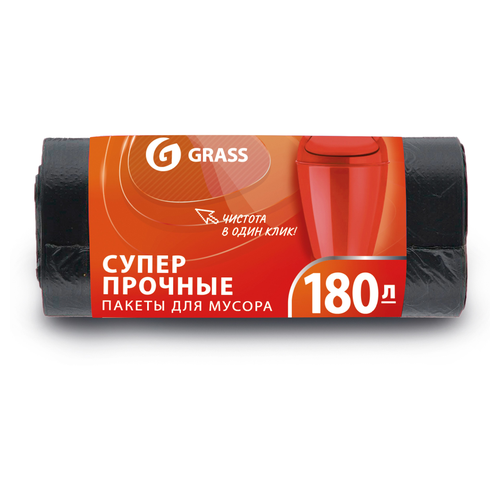 Мешок для мусора ПНД в рулоне 180 л 90x110 20 мкр. Grass черный 10 шт, фотография