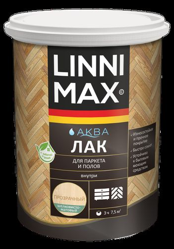 Лак водно-дисперсионный LINNIMAX Аква Лак для паркета и полов матовый 0,9 л, вид