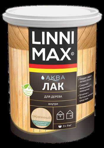 Лак водно-дисперсионный LINNIMAX Аква Лак для дерева матовый 0,9 л, вид