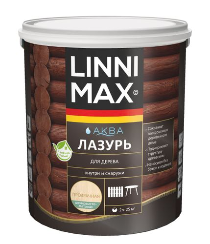 Лазурь водно-дисперсионная LINNIMAX Аква Лазурь для дерева 2,5 л, фотография