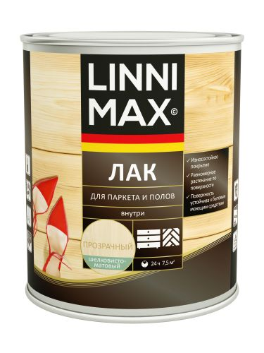 Лак алкидно-уретановый LINNIMAX для паркета и полов шелковисто-матовый 0,75 л, вид