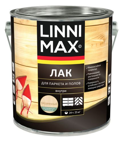 Лак алкидно-уретановый LINNIMAX Лак для паркета и полов шелковисто-матовый 2,5 л, картинка