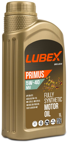 Масло синтетическое LUBEX PRIMUS MV 5W-40 1л, крупный план