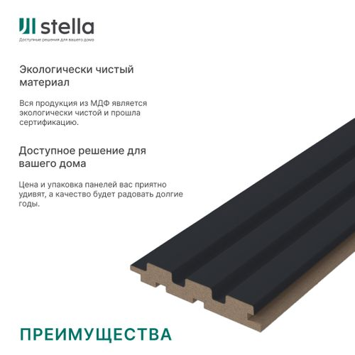 Панель Стеновая Реечная МДФ Stella Beats De Luxe Black Lead 2700x119x16 мм, детальное фото
