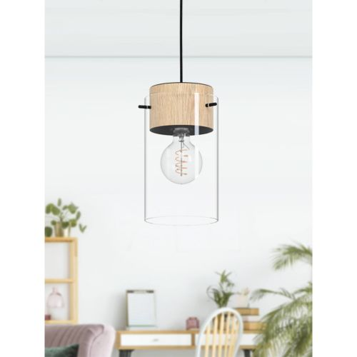 Подвесной MADRESELVA 43545, 1Х28W, E27, H1100, Ø140, сталь/дерево/стекло, картинка