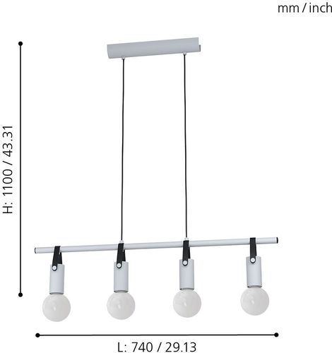 Подвес APRICALE 98282, 4х60W (E27), L740, B55, H1100, сталь, кожа, серый, черный, изображение