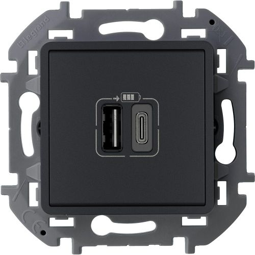 Розетка USB Type-A+C 1 пост Legrand Inspiria антрацит, фотография