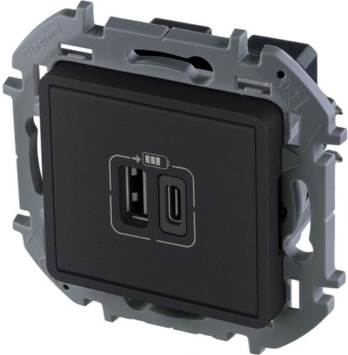 Розетка USB Type-A+C 1 пост Legrand Inspiria антрацит, фотография
