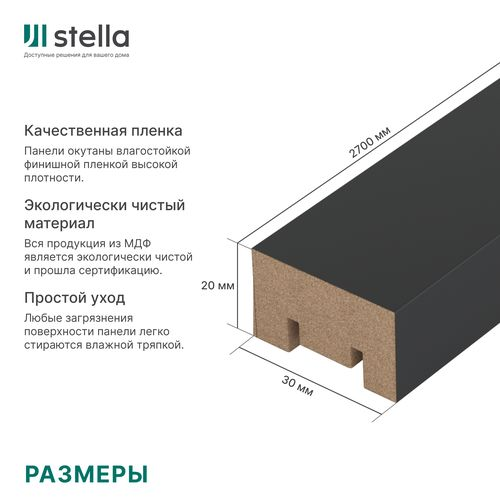 Интерьерная рейка МДФ STELLA МИЛАНА Black Edition  20*30*2700, изображение