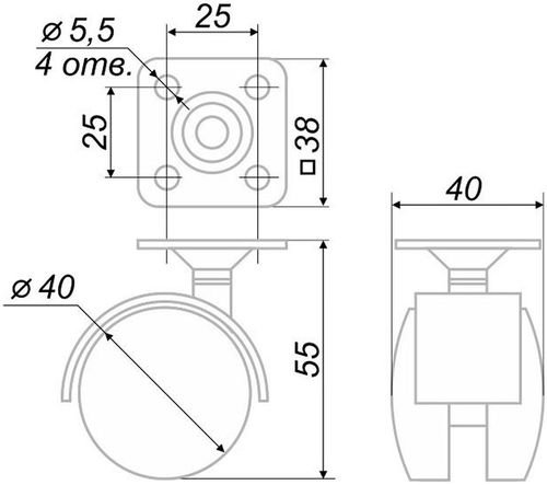 Опора колесная JET FU310A.040BL99 50 мм без тормоза, картинка