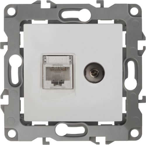 Розетка TV-RJ45 1 пост ЭРА Эра12 белый, картинка