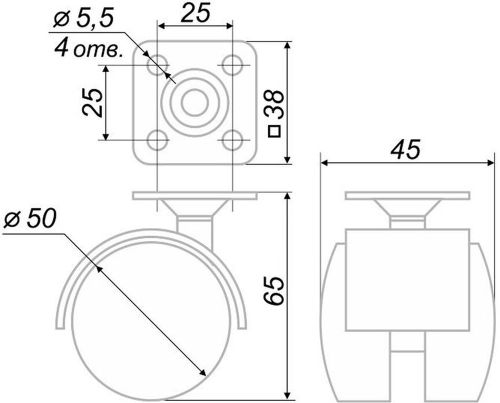 Опора колесная JET FU310A.050BL99 50 мм без тормоза, фото