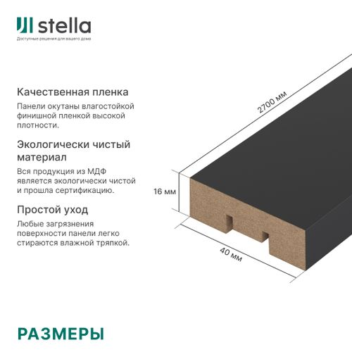 Интерьерная рейка МДФ STELLA БРИОНА Black Edition 16*40*2700, крупный план