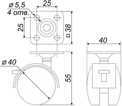 Опора колесная JET FR310B.040BL99 40 мм с тормозом, изображение