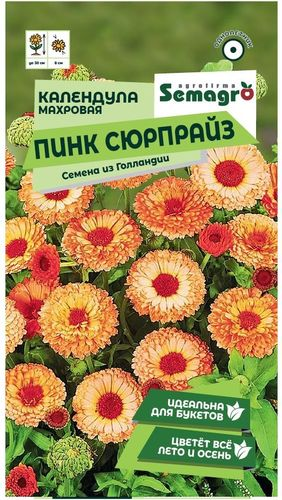Семена Календулы махровой SEMAGRO Пинк Сюрпрайз 0,3 г, фотография