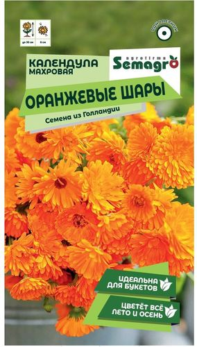 Семена Календулы махровой SEMAGRO Оранжевые шары 0,5 г, изображение