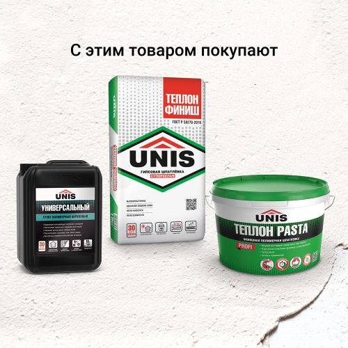 Штукатурка гипсовая базовая теплосберегающая UNIS ТЕПЛОН БЕЛЫЙ 5 кг, крупный план