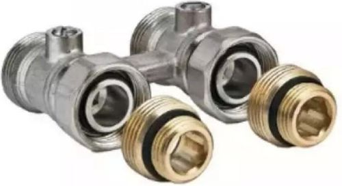 Узел латунь никелированный VALTEC 1/2" 3/4", крупный план