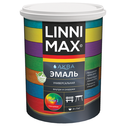 Эмаль акриловая LINNIMAX Аква Эмаль универсальная глянцевая База 1 0,9 л, крупный план