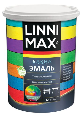 Эмаль водно-дисперсионная LINNIMAX Аква Эмаль шелковисто-матовая База 3 0,85 л, детальное фото