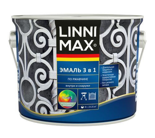 Эмаль LINNIMAX алкидно-уретановая по ржавчине 3 в 1 база 1 2,5л, картинка