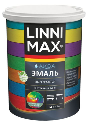 Эмаль водно-дисперсионная LINNIMAX Аква Эмаль шелковисто-матовая База 1 0,9 л, крупный план