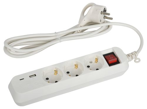 Удлинитель электрический ЭРА UB-3es-1,5m-USB c заземлением с выключателем 3 розетки, вид