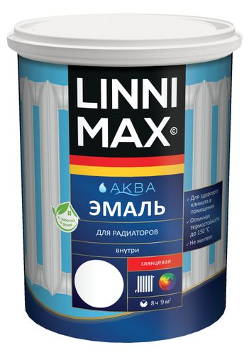 Эмаль водно-дисперсионная LINNIMAX Аква Эмаль для радиаторов 0,9 л, картинка