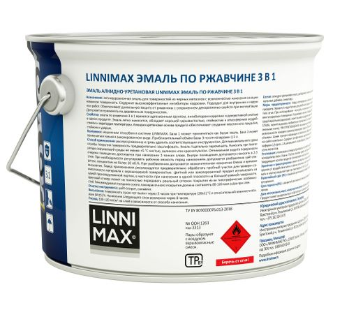 Эмаль алкидно-уретановая LINNIMAX Эмаль по ржавчине 3 в 1 База 3 2,3 л, крупный план