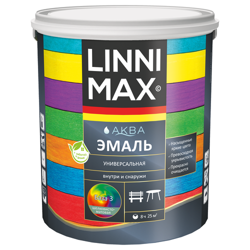 Эмаль акриловая LINNIMAX Аква Эмаль универсальная шелковисто-матовая База 3 2,35 л, крупный план
