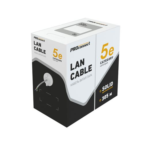 Кабель витая пара PROconnect U/UTP, CAT 5e, PVC, 4PR, 24AWG, INDOOR, SOLID, серый, 305 м, фотография