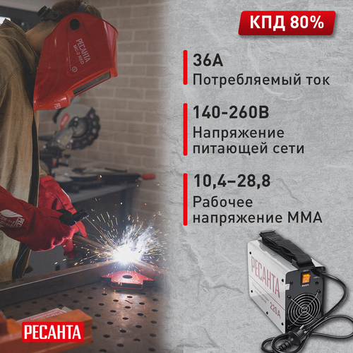 Инвертор РЕСАНТА сварочный САИ220 7,8кВт, вид