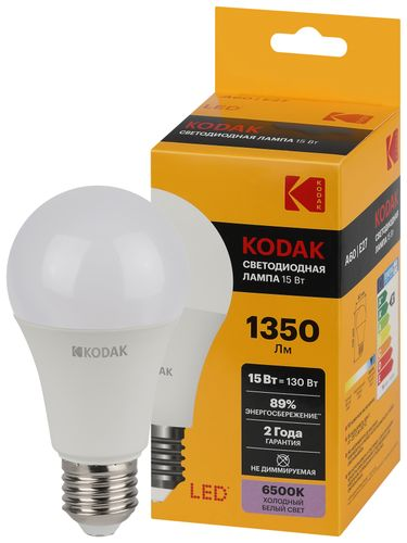 Светодиодная лампа Kodak LED KODAK E27 15W 865 A60 груша холодный дневной свет, фотография