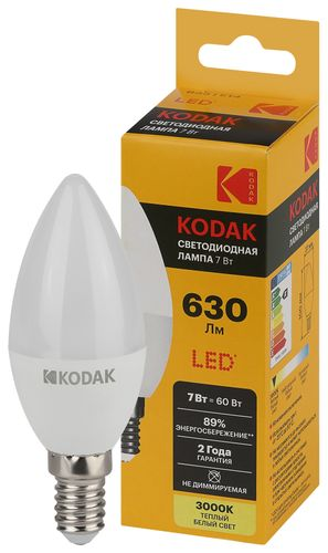 Светодиодная лампа Kodak LED KODAK E14 7W 830 B35 свеча теплый белый свет, изображение