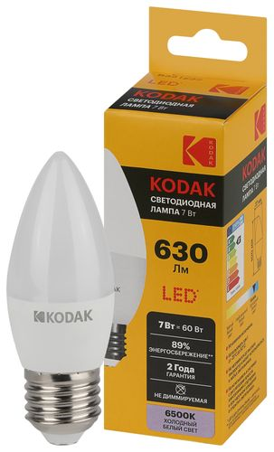 Светодиодная лампа Kodak LED KODAK E27 7W 865 B35 свеча холодный дневной свет, картинка