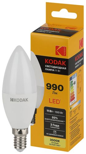 Светодиодная лампа Kodak LED KODAK E14 11W 830 B35 свеча теплый белый свет, картинка