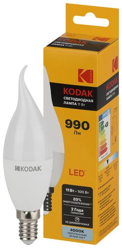 Светодиодная лампа Kodak LED KODAK E14 11W 840 BXS свеча на ветру нейтральный белый свет, вид