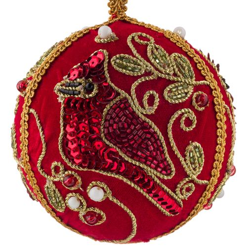 Елочная игрушка "Шар" (бархат, бисер, пайетки), D10 см, картинка
