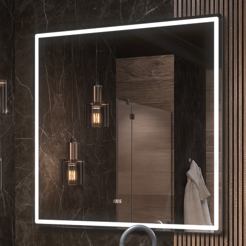 Зеркало для ванной комнаты  с LED подсветкой Штерн Luxe 100 с часами и подогревом, крупный план