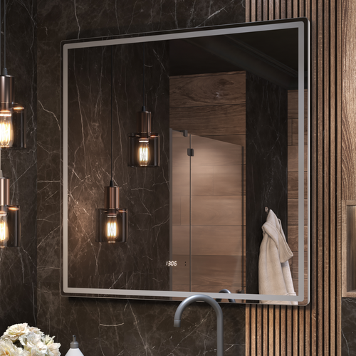 Зеркало для ванной комнаты  с LED подсветкой Штерн Luxe 100 с часами и подогревом, фотография
