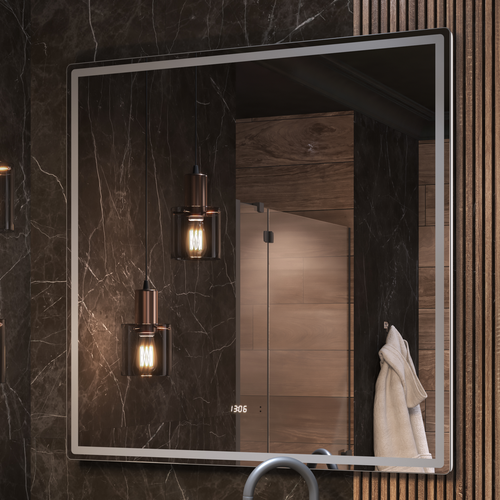 Зеркало для ванной комнаты  с LED подсветкой Штерн Luxe 100 с часами и подогревом, изображение