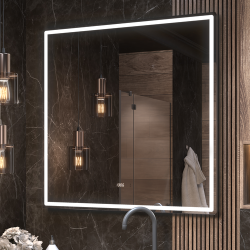 Зеркало для ванной комнаты  с LED подсветкой Штерн Luxe 100 с часами и подогревом, крупный план