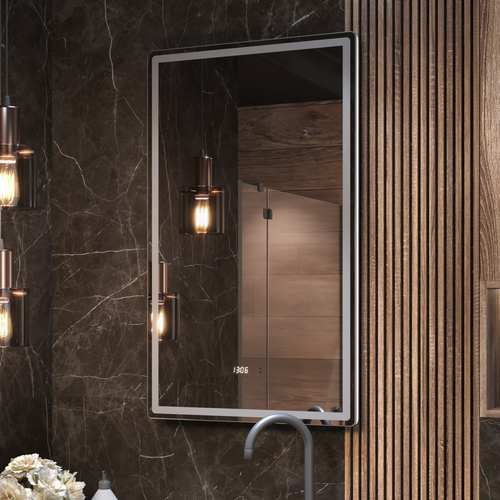 Зеркало для ванной комнаты  с LED подсветкой Штерн Luxe 60 с часами и подогревом, фотография