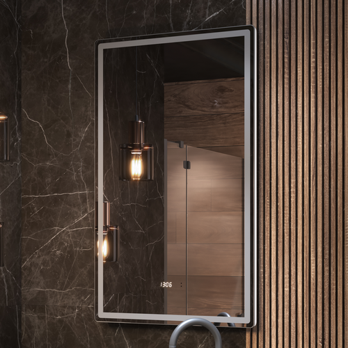 Зеркало для ванной комнаты  с LED подсветкой Штерн Luxe 60 с часами и подогревом, картинка