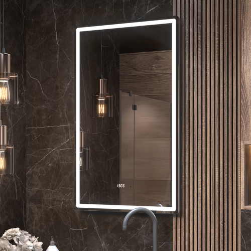 Зеркало для ванной комнаты  с LED подсветкой Штерн Luxe 60 с часами и подогревом, фотография
