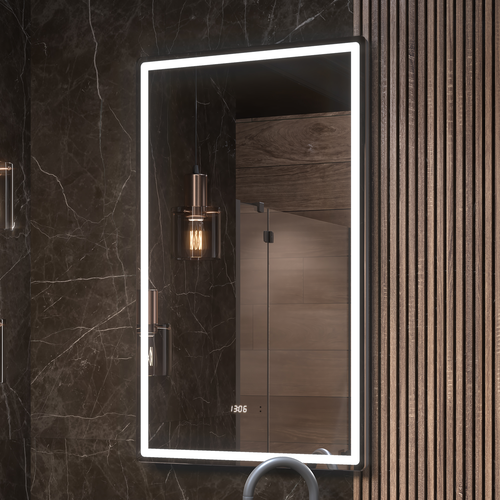 Зеркало для ванной комнаты  с LED подсветкой Штерн Luxe 60 с часами и подогревом, крупный план