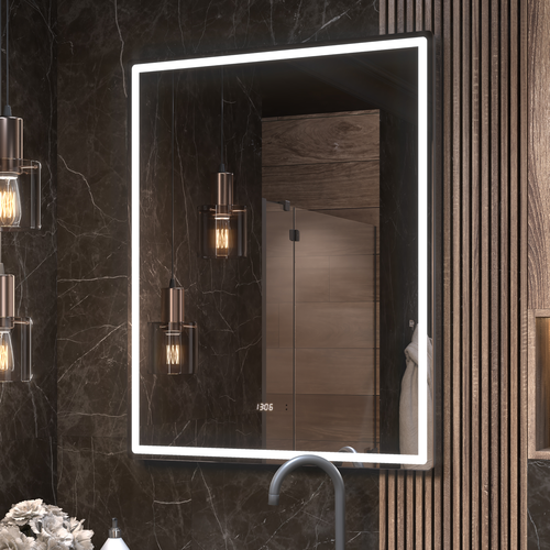 Зеркало для ванной комнаты  с LED подсветкой Штерн Luxe 80 с часами и подогревом, крупный план