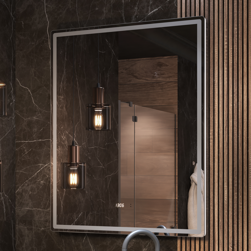 Зеркало для ванной комнаты  с LED подсветкой Штерн Luxe 80 с часами и подогревом, изображение
