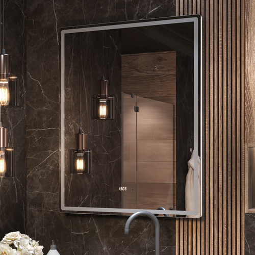 Зеркало для ванной комнаты  с LED подсветкой Штерн Luxe 80 с часами и подогревом, фотография