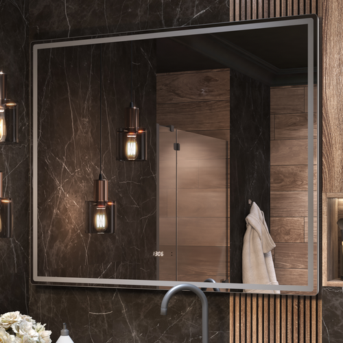 Зеркало для ванной комнаты  с LED подсветкой Штерн Luxe 120 с часами и подогревом, изображение